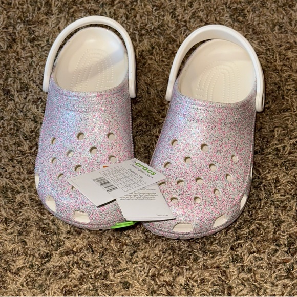 Crocs Classic Glitter Clog Big Kids Size J6 Oyster Unicorn Cotton Candy Child - Picture 1 of 6